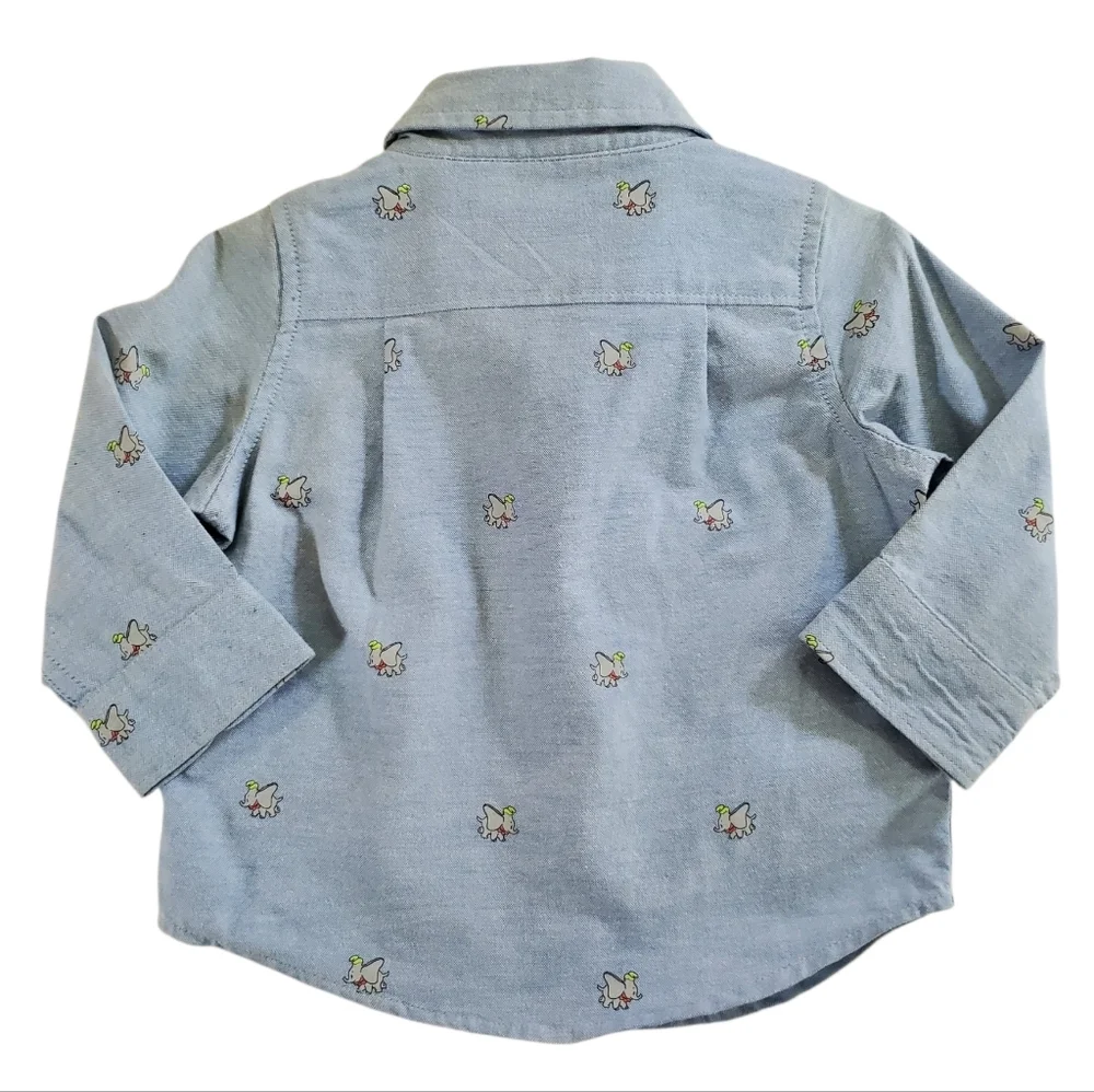 K1036 * Gap X Disney Baby Boys Dumbo Button Down Oxford Shirt Blue Size 6/12M